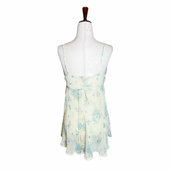 Vintage Y2K Fairycore Pale Yellow & Blue Floral Butterfly Chiffon Slip Dress - Picture 3 of 6